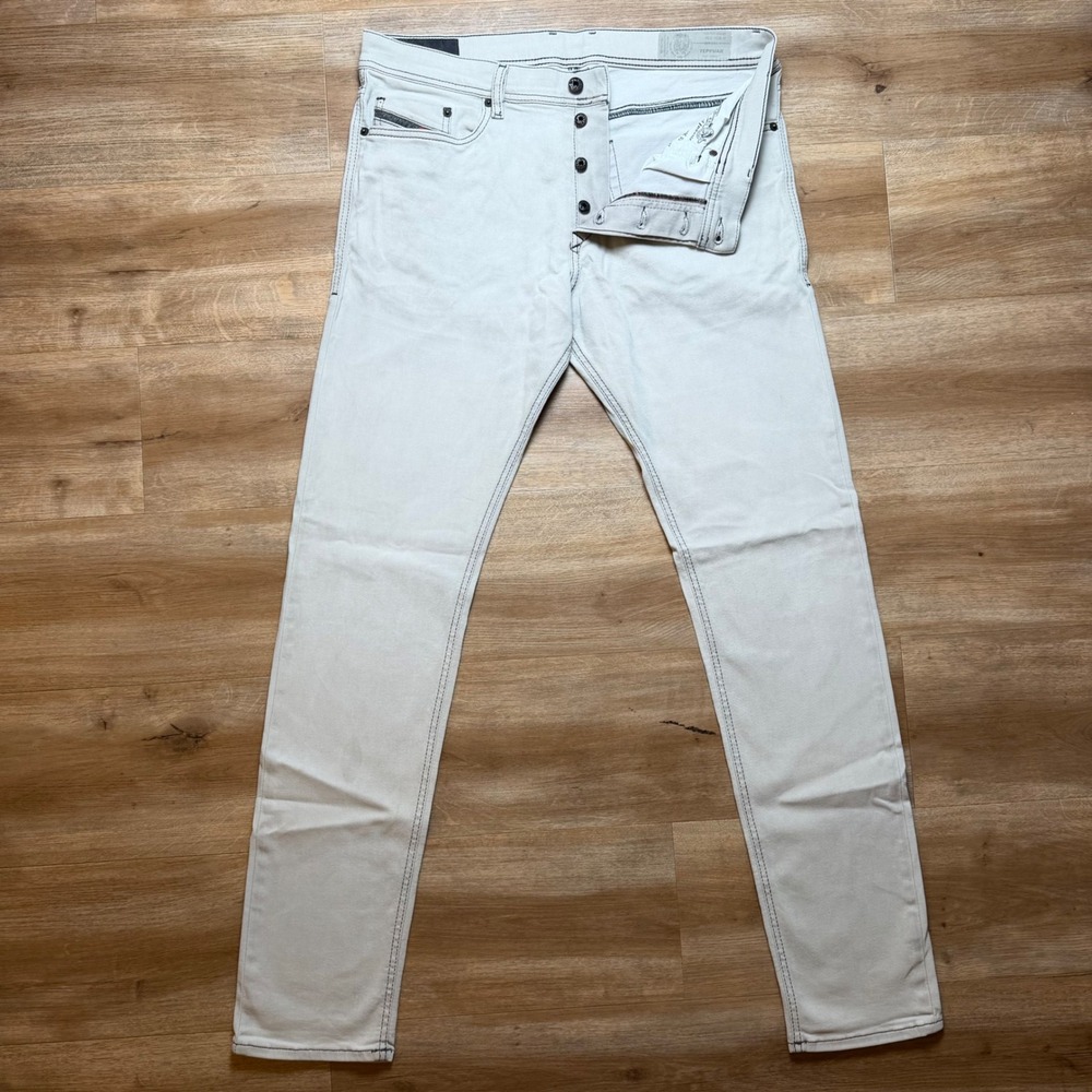 Diesel Tepphar Jeans Mens 34x34 Gray Slim Carrot Stretch Contrast Stitch 084HP